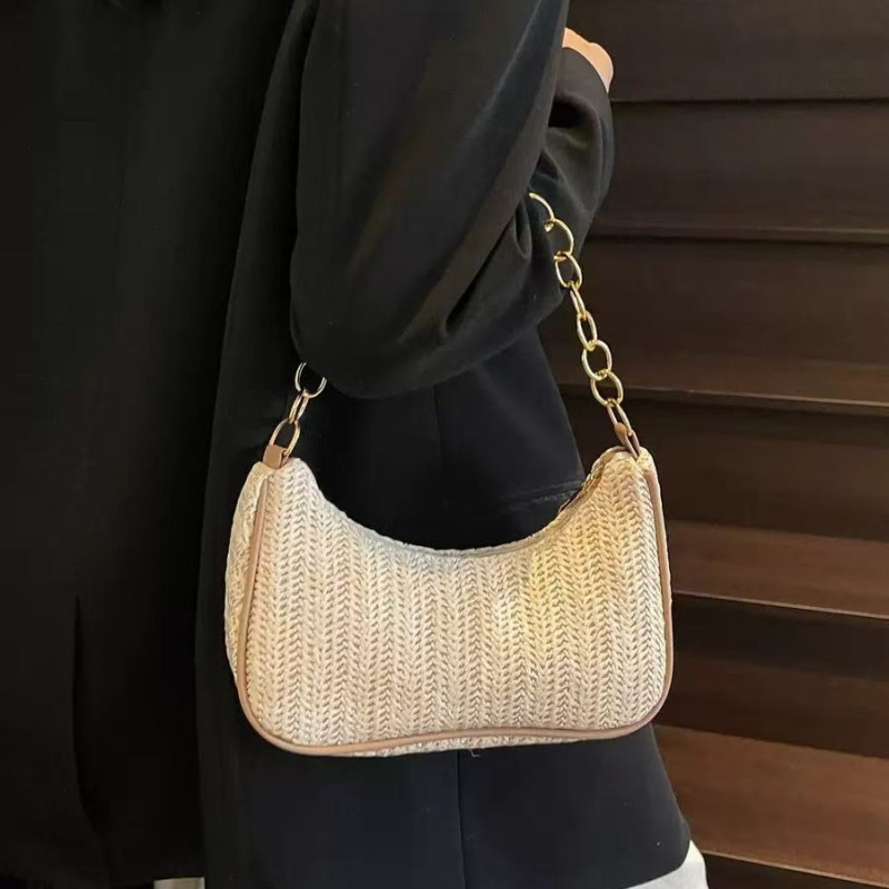 Armpit straw bag - ulični stil, zatvarač, horizontalni kvadratni oblik, poliester podstava