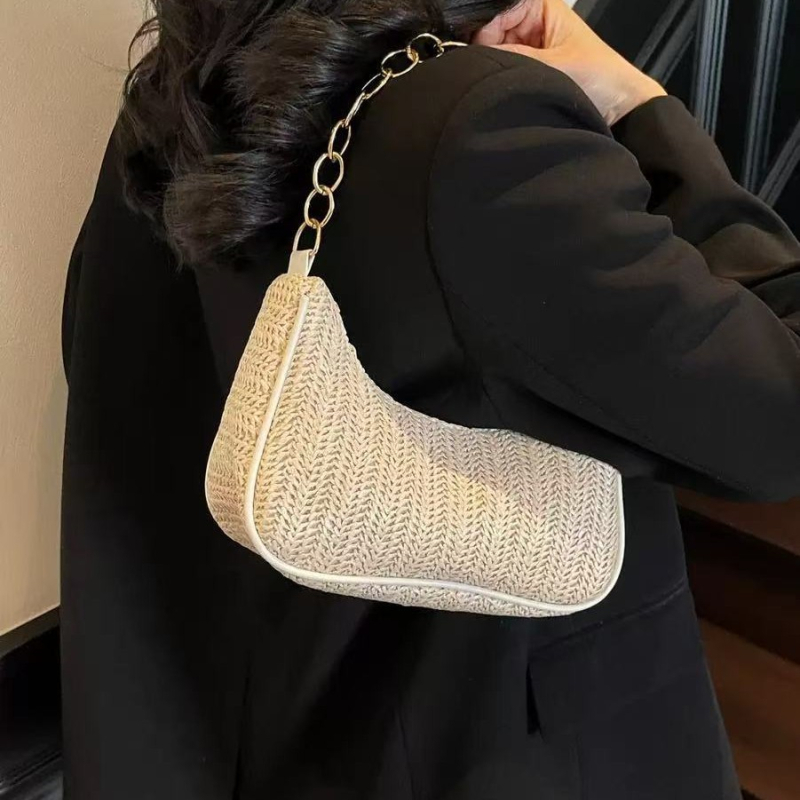 Armpit straw bag - ulični stil, zatvarač, horizontalni kvadratni oblik, poliester podstava
