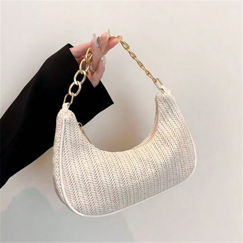 Armpit straw bag - ulični stil, zatvarač, horizontalni kvadratni oblik, poliester podstava