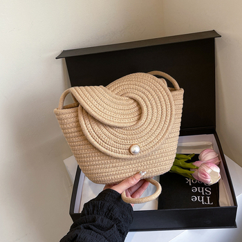 Slamnata bucket crossbody torbica s poklopljenim otvorom i pretinicom za mobitel — Jinhe tangchao