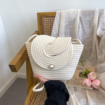 Slamnata bucket crossbody torbica s poklopljenim otvorom i pretinicom za mobitel — Jinhe tangchao