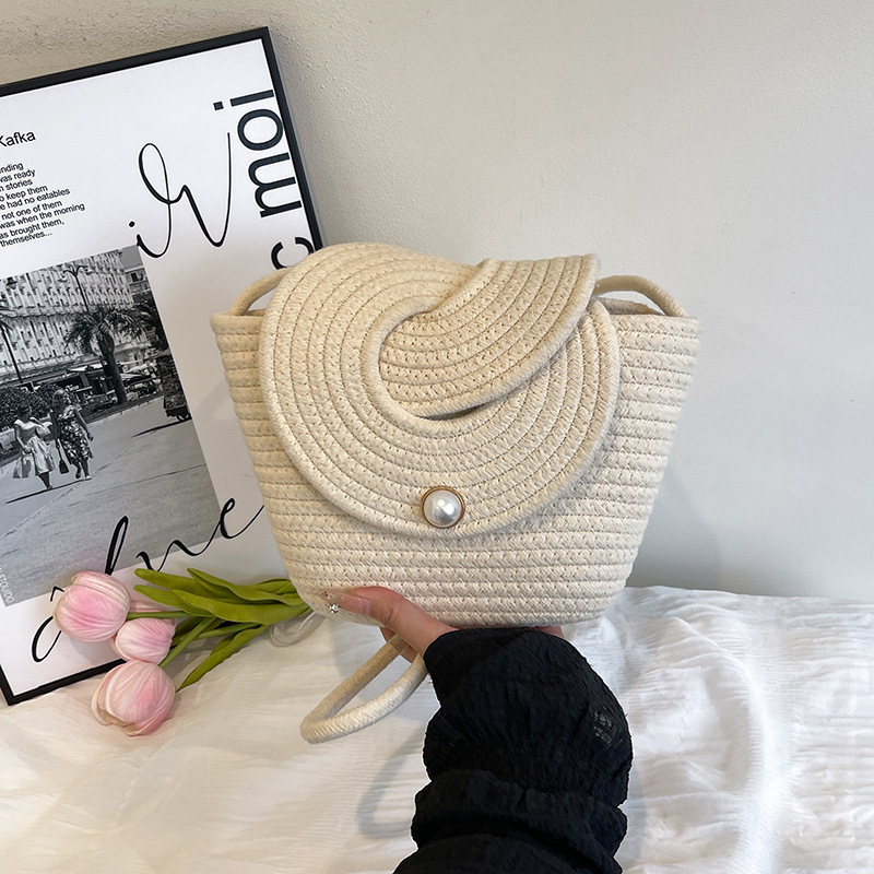 Slamnata bucket crossbody torbica s poklopljenim otvorom i pretinicom za mobitel — Jinhe tangchao