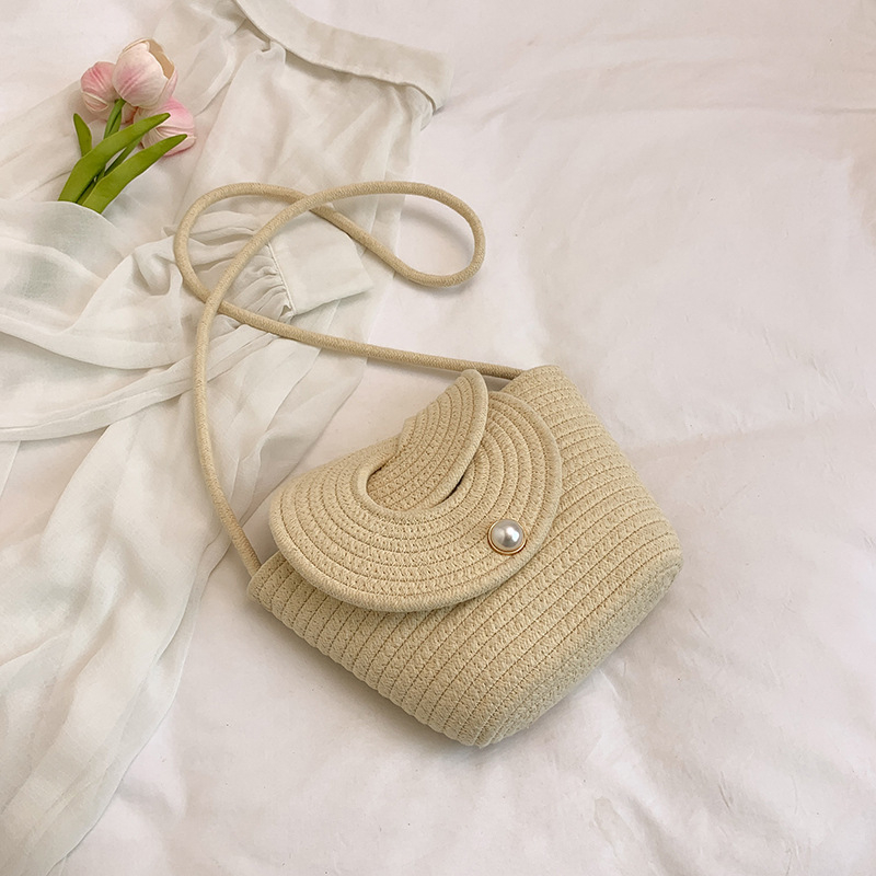 Slamnata bucket crossbody torbica s poklopljenim otvorom i pretinicom za mobitel — Jinhe tangchao