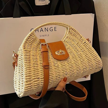 Crossbody torba od papira, pletena, horizontalno kvadratnog oblika, zaključavanje s kopčom, jednostruka naramenica