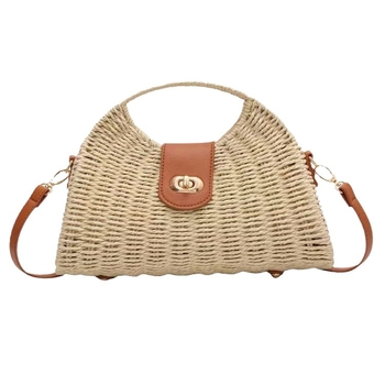 Crossbody torba od papira, pletena, horizontalno kvadratnog oblika, zaključavanje s kopčom, jednostruka naramenica