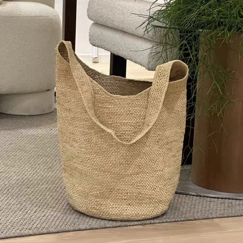 Luksuzna raffia pletena torba, ručno izrađena, velika zapremina, torba za rame u obliku kade, za plažu