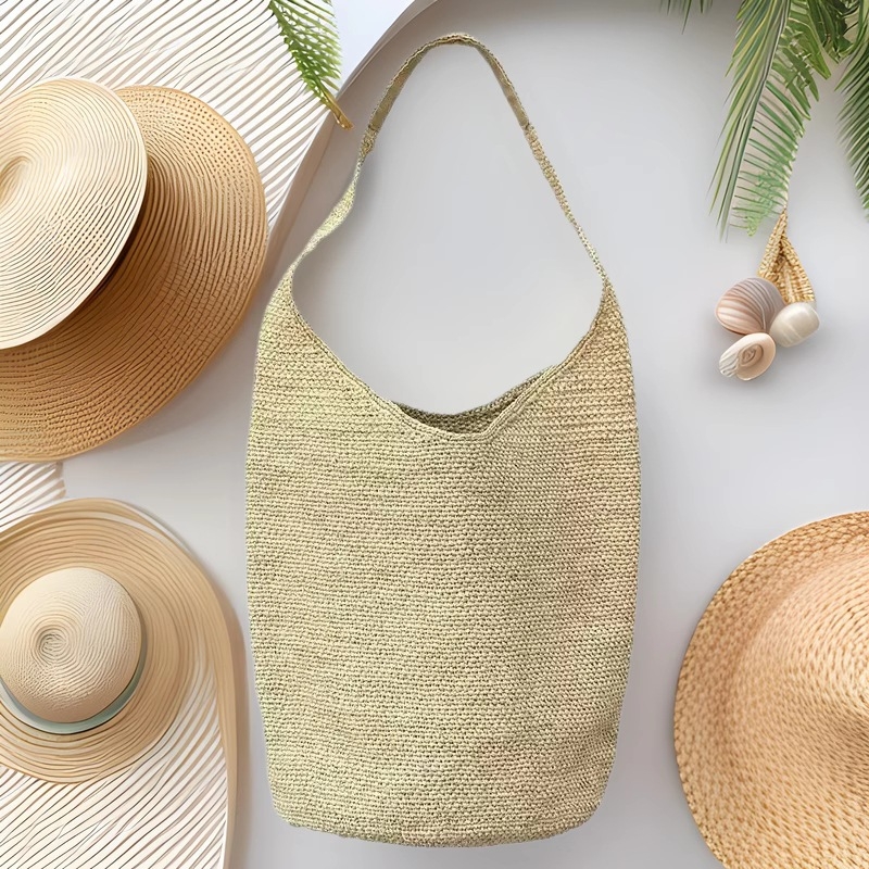 Luksuzna raffia pletena torba, ručno izrađena, velika zapremina, torba za rame u obliku kade, za plažu