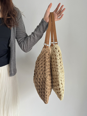Ръчно плетена сламена чанта за ваканционен стил — кофа форма, магнитно затваряне, подплата от полиестер
