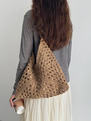 Ръчно плетена сламена чанта за ваканционен стил — кофа форма, магнитно затваряне, подплата от полиестер
