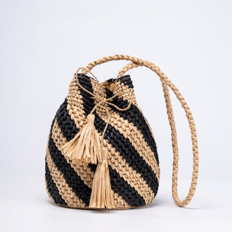 Ženska slamnata torbica s prugama, ručno pletena crossbody torba za odmor i plažu