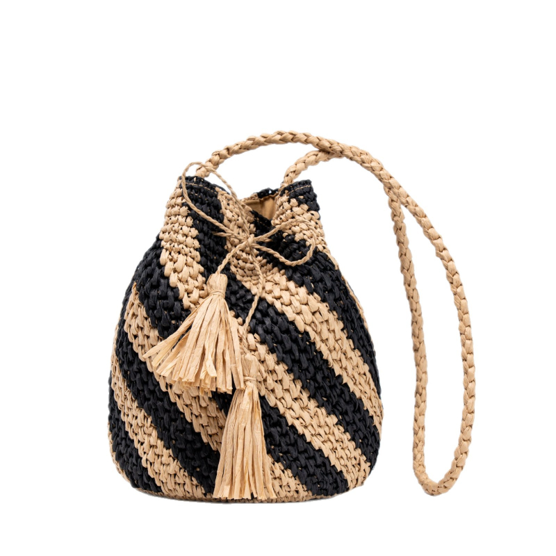 Ženska slamnata torbica s prugama, ručno pletena crossbody torba za odmor i plažu