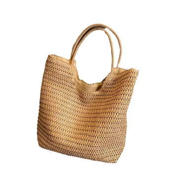Slamnita torba, unisex stil, oblik shopping bag, unutarnja džep na zip, podstava s travnatom teksturom