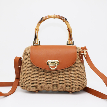 Női kézzel szőtt tengerparti válltáska papírszálas kerettel, bikaszáj-zár, vízszintes négyzet alakú forma (polieszter bélés, városi minimalizmus)