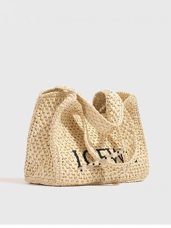 Street-fashion Tote táska papírból, szalma szövésű dizájn, nyitott felső, függőleges négyzet alakú forma, bélés poliészter-pamut, belső zseb a telefon számára