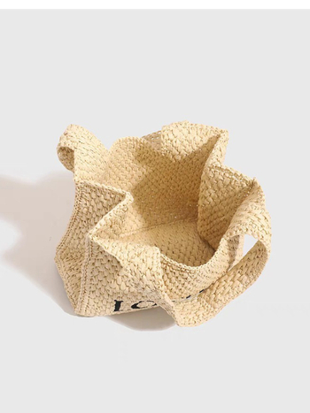 Street-fashion Tote táska papírból, szalma szövésű dizájn, nyitott felső, függőleges négyzet alakú forma, bélés poliészter-pamut, belső zseb a telefon számára