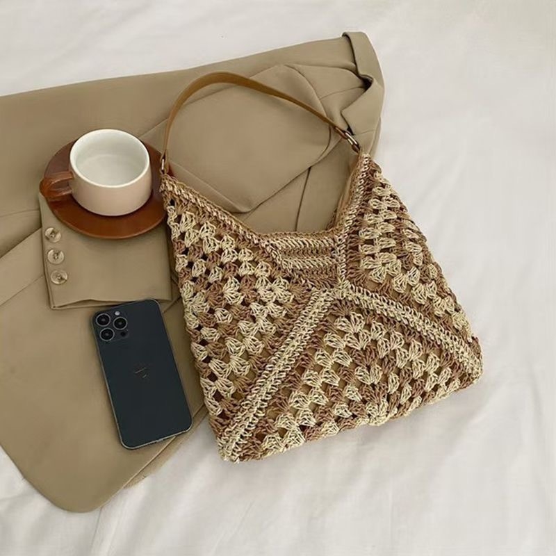 Uniszex szalma vállon hordható táska, nagy kapacitású, függőleges négyzetes alakú, háromdimenziós kialakítás