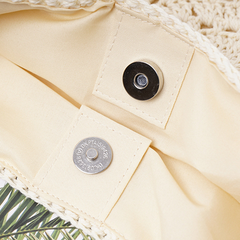 Háčkovaná tote taška - Bavlna, Magnetické zapínanie, Horizontálny štvorec, Vnútorné vrecká na telefón a ID, Polyesterová podšívka