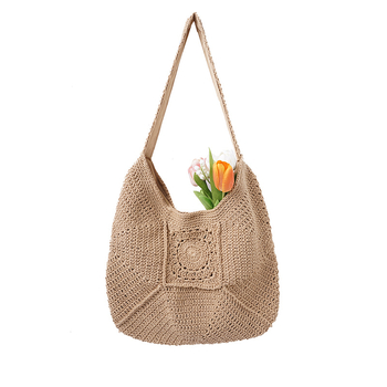 Háčkovaná tote taška - Bavlna, Magnetické zapínanie, Horizontálny štvorec, Vnútorné vrecká na telefón a ID, Polyesterová podšívka