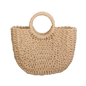 Geantă boemă din paie, țesută manual, crossbody — Stil stradal, formă scoică, închidere: deschisă, buzunar cu fermoar și buzunar pentru telefon