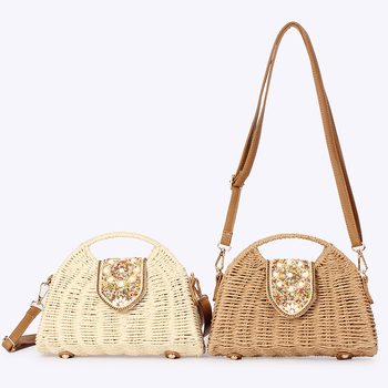 Crossbody taška z papírového lana, pletená, street-štýl, tvar dumpling, magnetické zapínanie