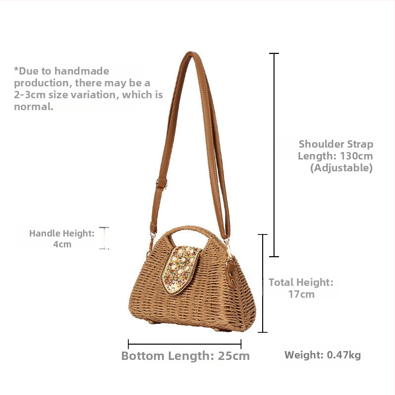 Crossbody taška z papírového lana, pletená, street-štýl, tvar dumpling, magnetické zapínanie