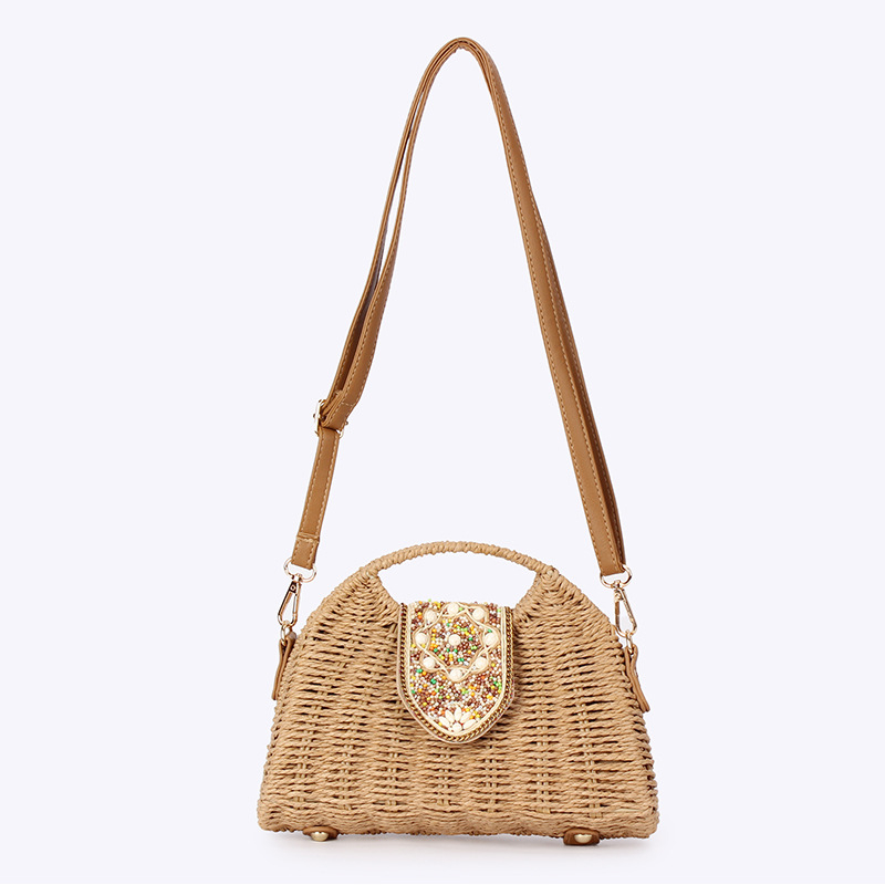 Crossbody taška z papírového lana, pletená, street-štýl, tvar dumpling, magnetické zapínanie