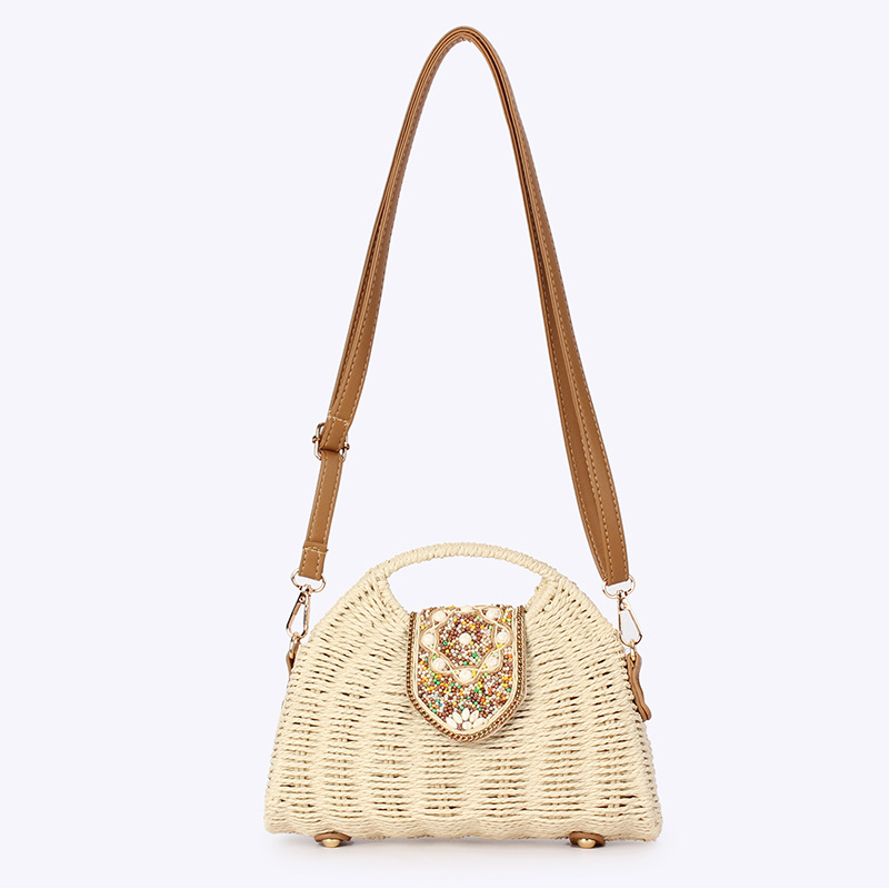 Crossbody taška z papírového lana, pletená, street-štýl, tvar dumpling, magnetické zapínanie