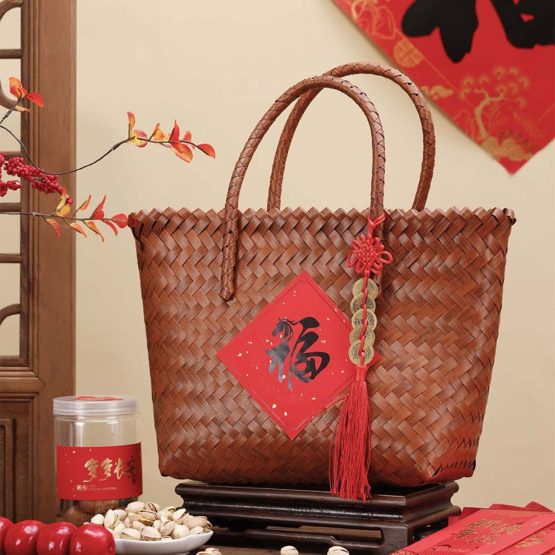 Cutie Mooncake cu coș de bambus, origine Zhejiang, carton, stil vintage, cod produs: Mid-autumn festival hand basket