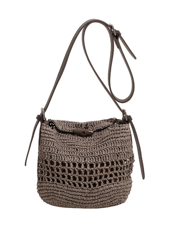 Ručne pletená taška na rameno — slama, vodorovný štvorcový tvar, zips, polyesterová podšívka