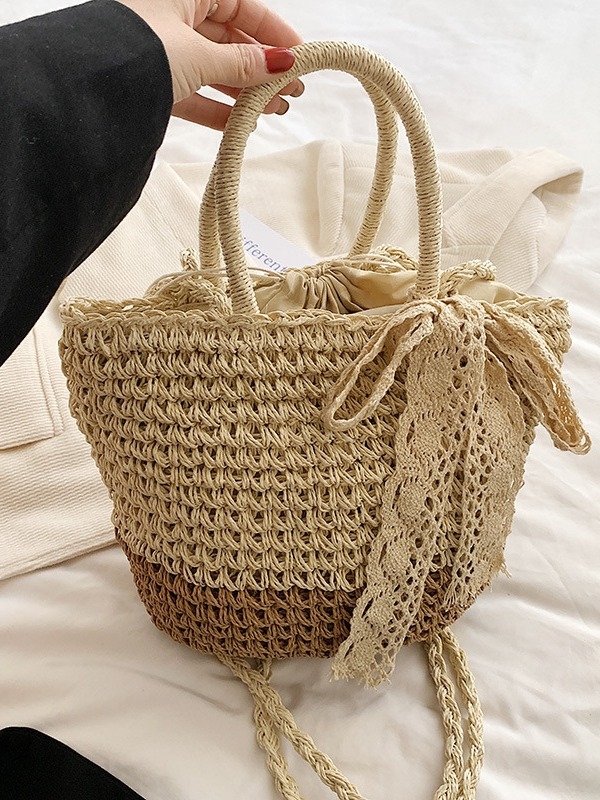Dámska slamenná pletená taška, okrúhly tvar, bavlnený materiál, podšívka polyester-bavlna, mestský štýl, jar 2024