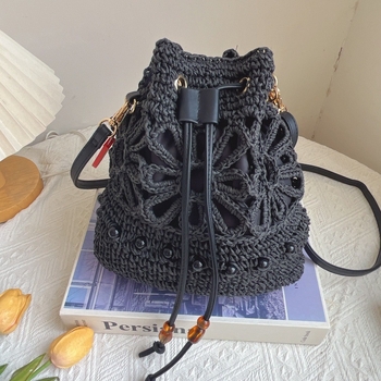 Nova velika kapacitna slamena torba – ručno izrađena, ženska torba za svakodnevnu upotrebu, crossbody/na rame, bucket stil