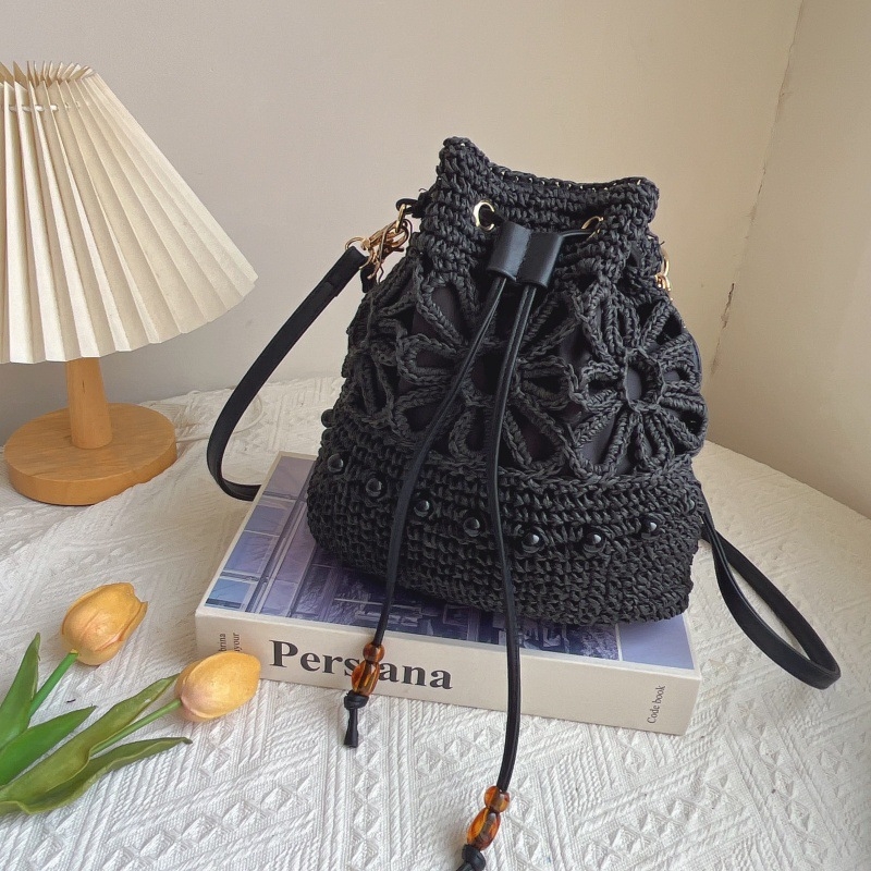Nova velika kapacitna slamena torba – ručno izrađena, ženska torba za svakodnevnu upotrebu, crossbody/na rame, bucket stil