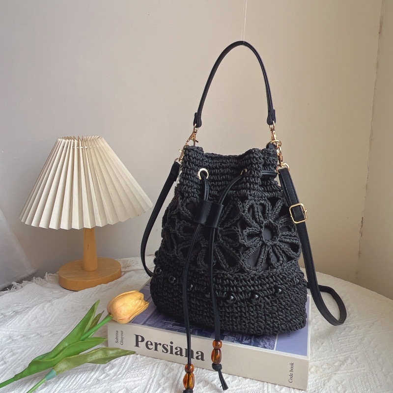 Nova velika kapacitna slamena torba – ručno izrađena, ženska torba za svakodnevnu upotrebu, crossbody/na rame, bucket stil