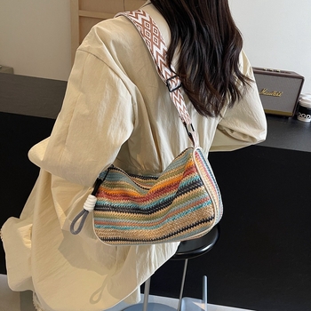 Ručne tkaná taška, mestský minimalistický štýl, zapínanie na zips, vodorovný štvorcový tvar, polyesterová podšívka, vnútorné vrecká na telefón a identifikačnú kartu