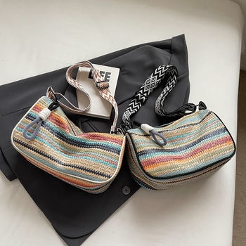 Ručne tkaná taška, mestský minimalistický štýl, zapínanie na zips, vodorovný štvorcový tvar, polyesterová podšívka, vnútorné vrecká na telefón a identifikačnú kartu