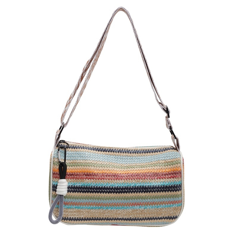 Ručne tkaná taška, mestský minimalistický štýl, zapínanie na zips, vodorovný štvorcový tvar, polyesterová podšívka, vnútorné vrecká na telefón a identifikačnú kartu