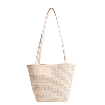 Ženska pletena bucket bag, stil urban simplicity, otvoren vrh, jesen 2025