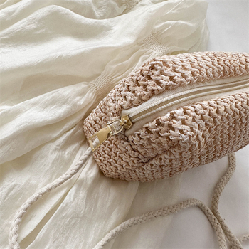 Notelli ručno pletena slamena torbica za žene, crossbody, horizontalni kvadratni oblik, zatvarač, podstava poliester, ljetni gradski stil