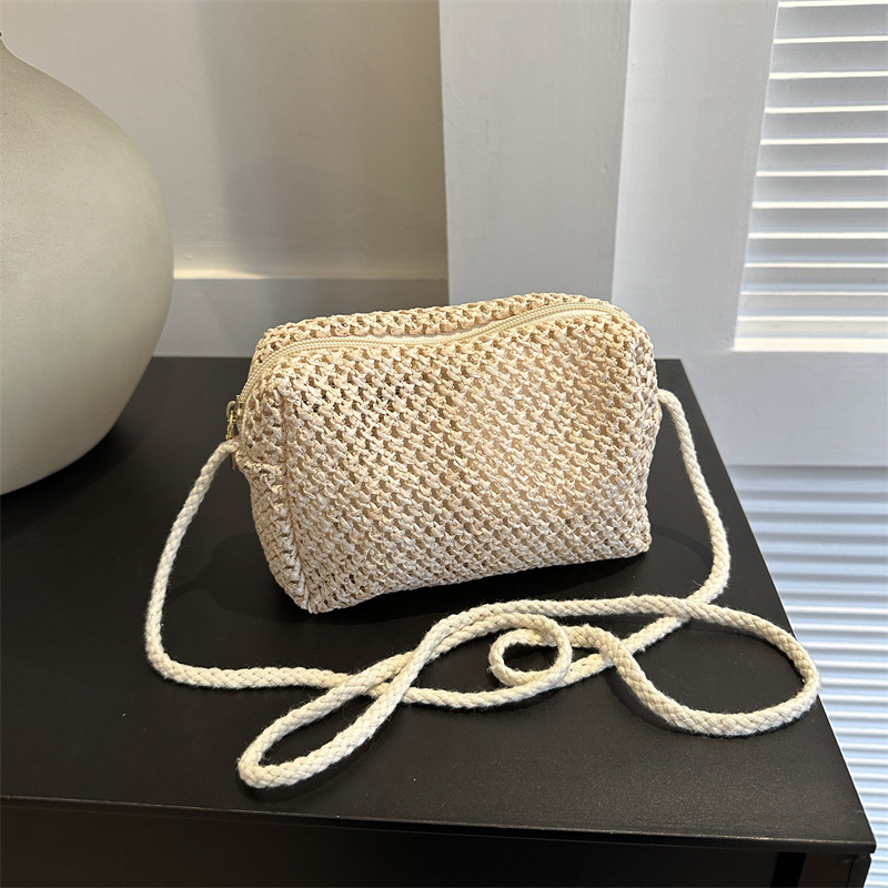 Notelli ručno pletena slamena torbica za žene, crossbody, horizontalni kvadratni oblik, zatvarač, podstava poliester, ljetni gradski stil