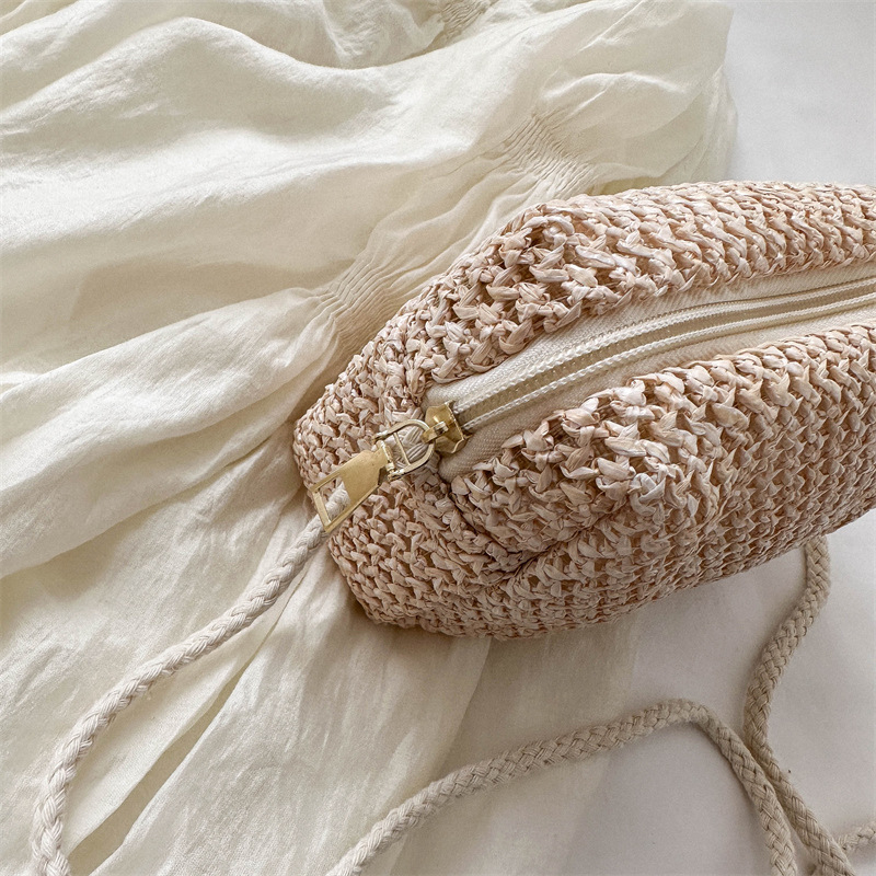 Notelli ručno pletena slamena torbica za žene, crossbody, horizontalni kvadratni oblik, zatvarač, podstava poliester, ljetni gradski stil