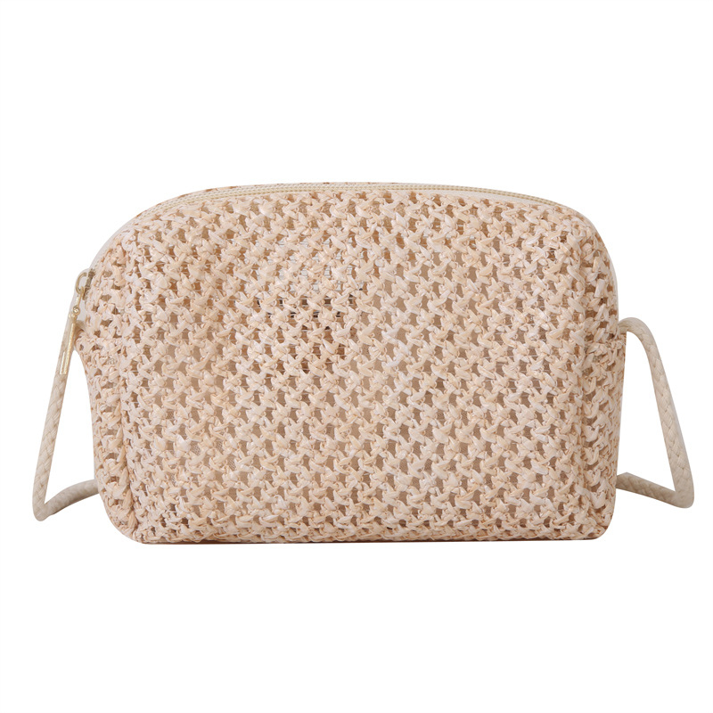Notelli ručno pletena slamena torbica za žene, crossbody, horizontalni kvadratni oblik, zatvarač, podstava poliester, ljetni gradski stil