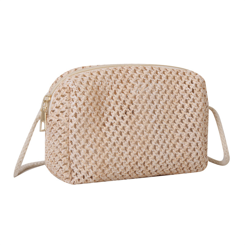 Notelli ručno pletena slamena torbica za žene, crossbody, horizontalni kvadratni oblik, zatvarač, podstava poliester, ljetni gradski stil