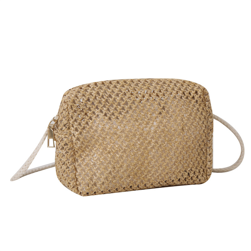 Notelli ručno pletena slamena torbica za žene, crossbody, horizontalni kvadratni oblik, zatvarač, podstava poliester, ljetni gradski stil