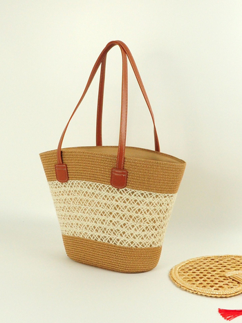 Geantă de umăr din pai împletită – stil urban simplu, utilizare zilnică, primăvara 2024, brand Sen Yao Tung Suga