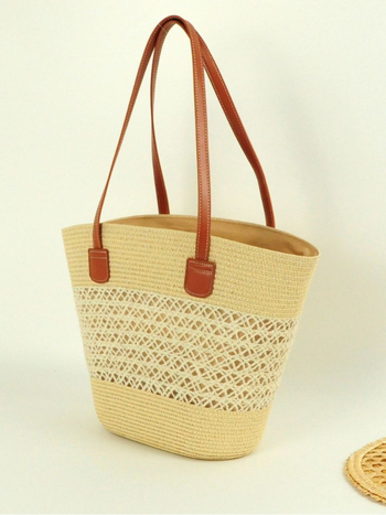 Geantă de umăr din pai împletită – stil urban simplu, utilizare zilnică, primăvara 2024, brand Sen Yao Tung Suga