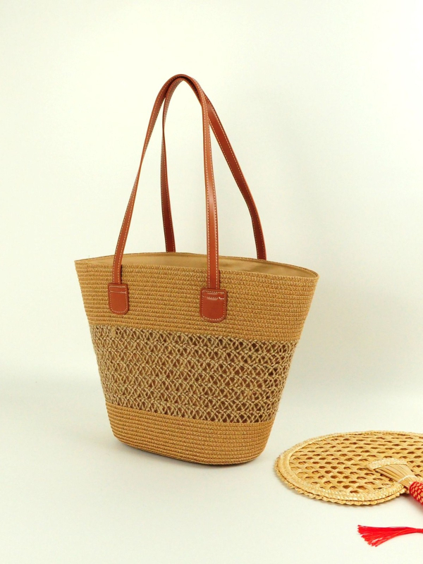 Geantă de umăr din pai împletită – stil urban simplu, utilizare zilnică, primăvara 2024, brand Sen Yao Tung Suga