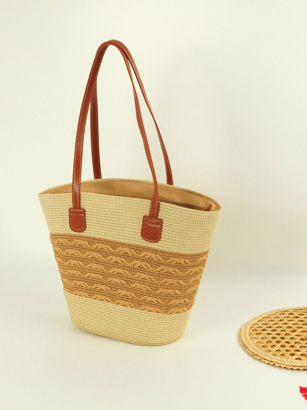 Geantă de umăr din pai împletită – stil urban simplu, utilizare zilnică, primăvara 2024, brand Sen Yao Tung Suga