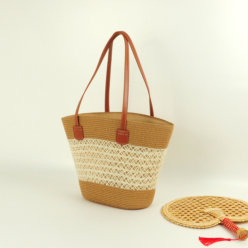 Geantă de umăr din pai împletită – stil urban simplu, utilizare zilnică, primăvara 2024, brand Sen Yao Tung Suga