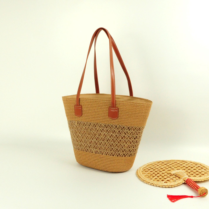 Geantă de umăr din pai împletită – stil urban simplu, utilizare zilnică, primăvara 2024, brand Sen Yao Tung Suga