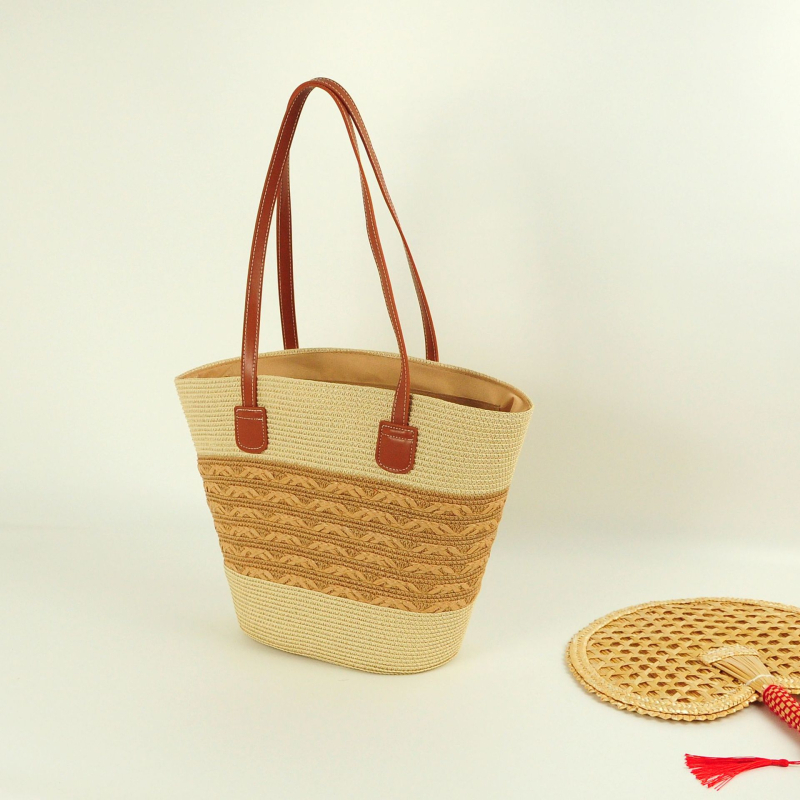 Geantă de umăr din pai împletită – stil urban simplu, utilizare zilnică, primăvara 2024, brand Sen Yao Tung Suga